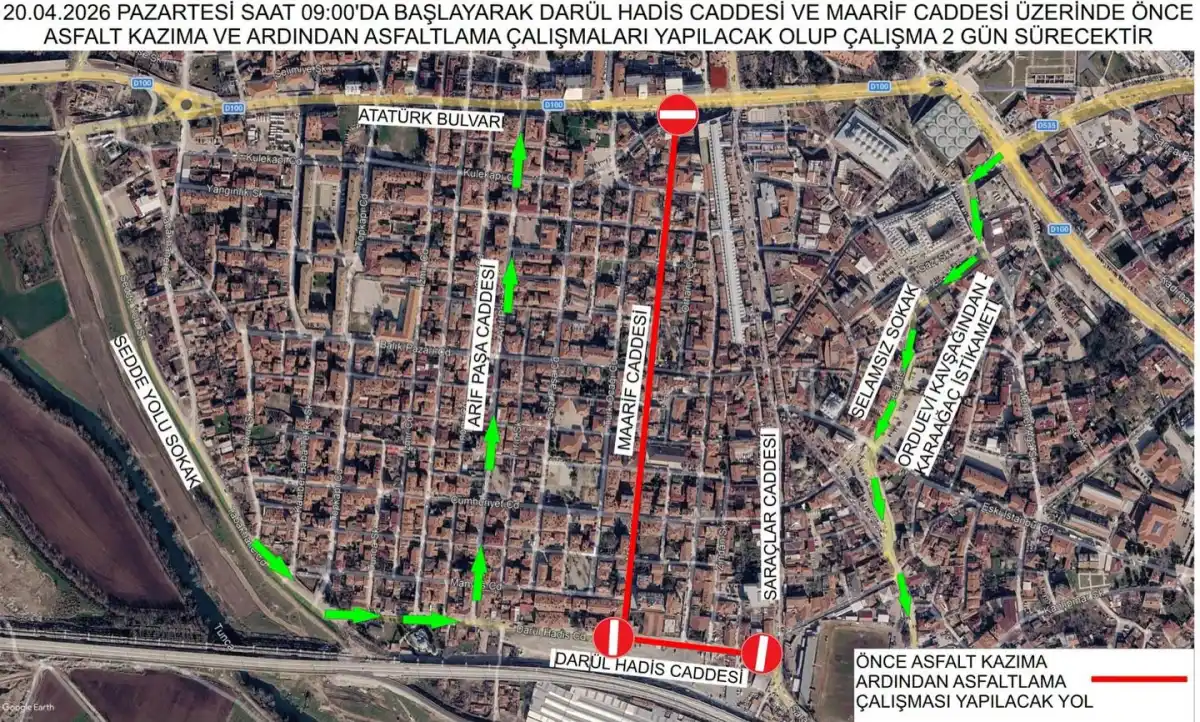 Darül Hadis ve Maarif Caddesi 2 Gün Trafiğe Kapanıyor