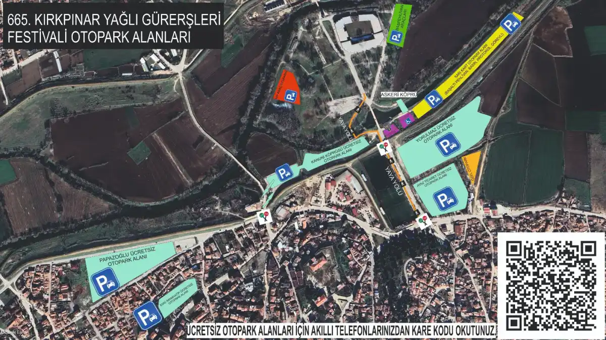 665. Kırkpınar Yağlı Güreşleri Festivali İçin Ücretsiz Otopark Alanları Duyuruldu