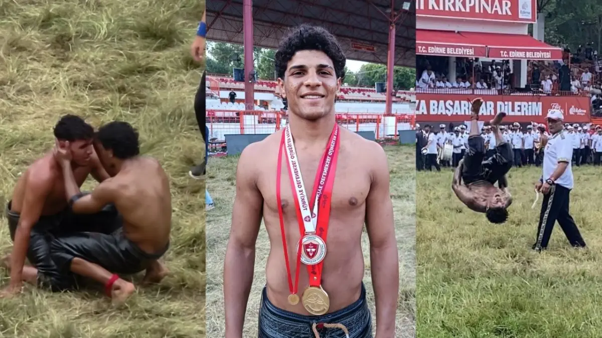 Aydıncan güreşi ve taklalarıyla seyirciyi, son hareketiyle gönülleri fethetti!