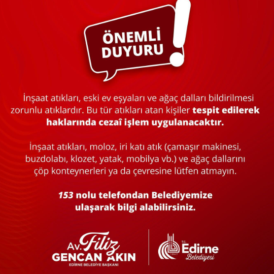 Belediyeden önemli duyuru