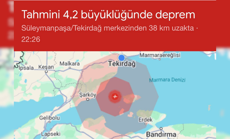 Şarköy açıklarında deprem!