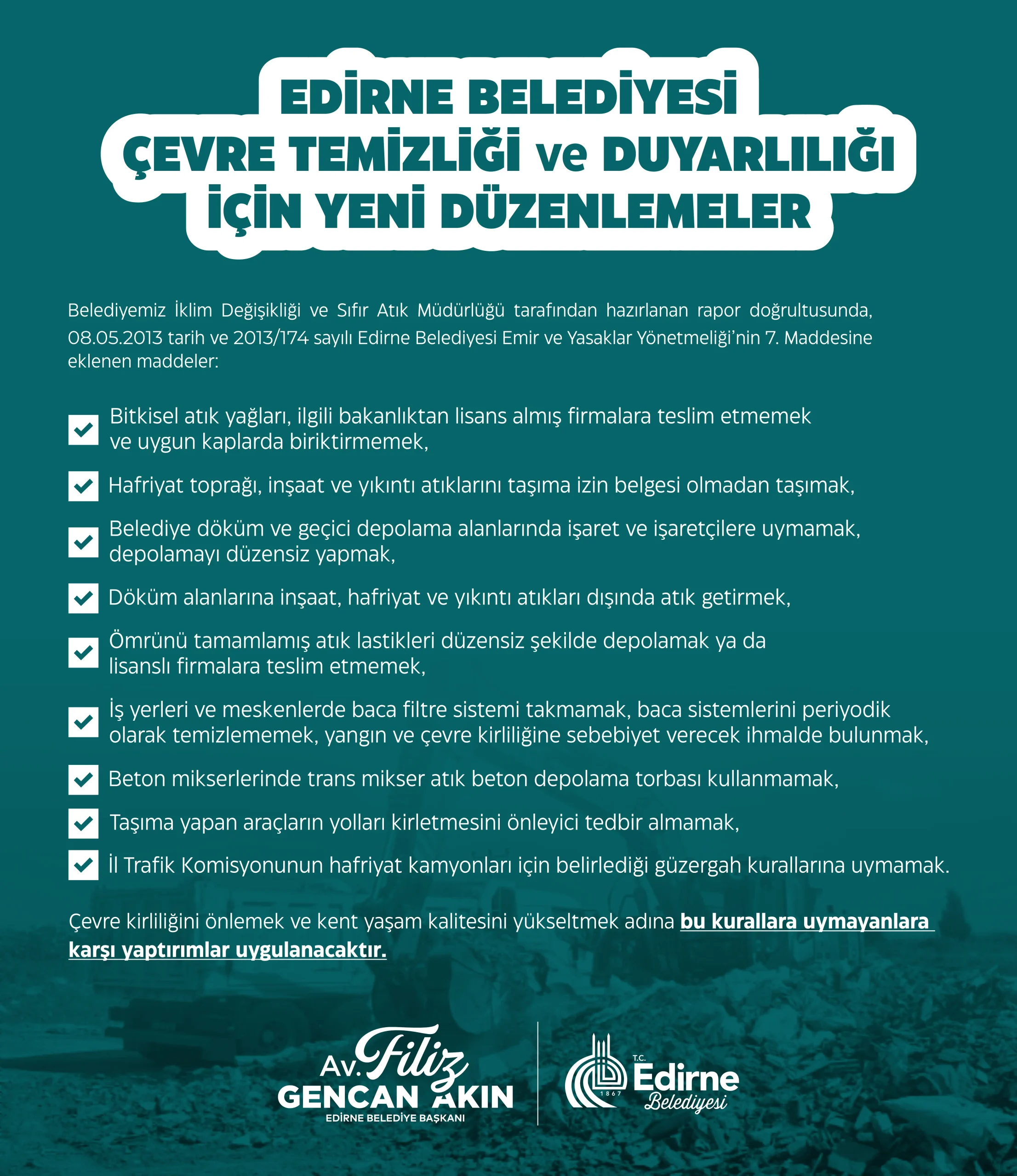 Belediye’den çevre temizliği için yeni kural ve yasaklar !