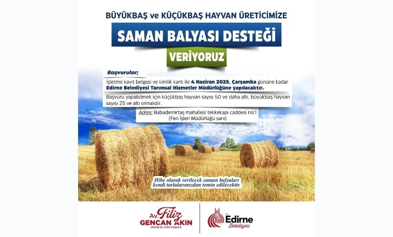Belediyeden üreticiye 'saman balyası' desteği