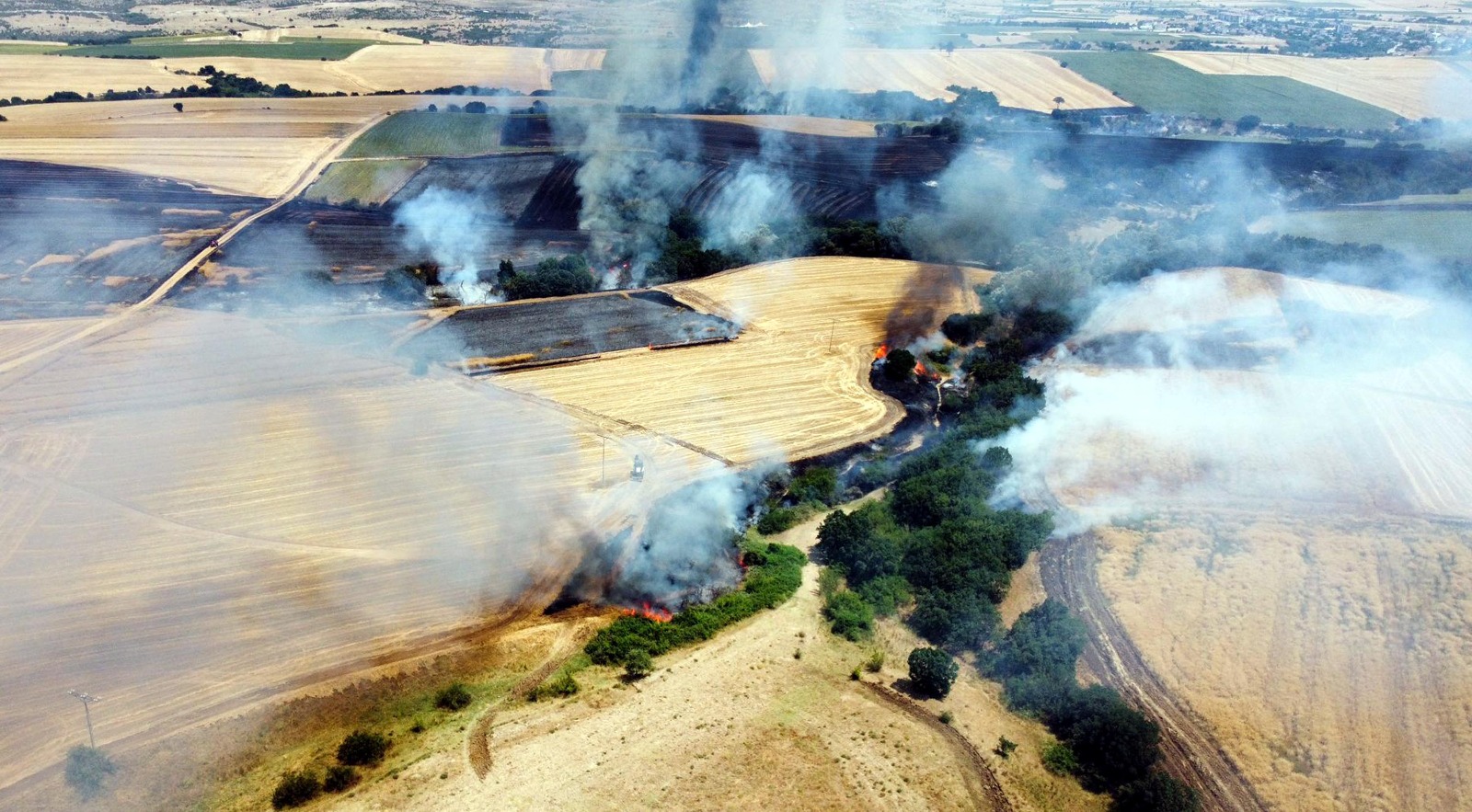 Lalapaşa'da yangın: Bin dönüm arazi zarar gördü