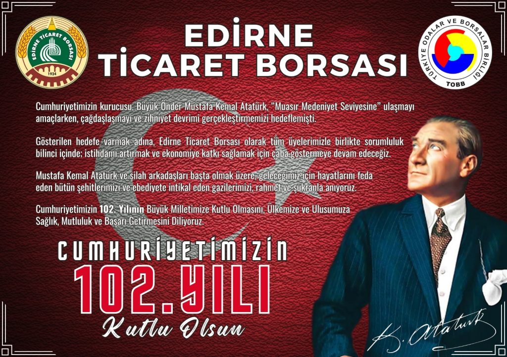 Edirne Ticaret Borsası 2025 29 Ekim Cumhuriyet Bayramı ilanı