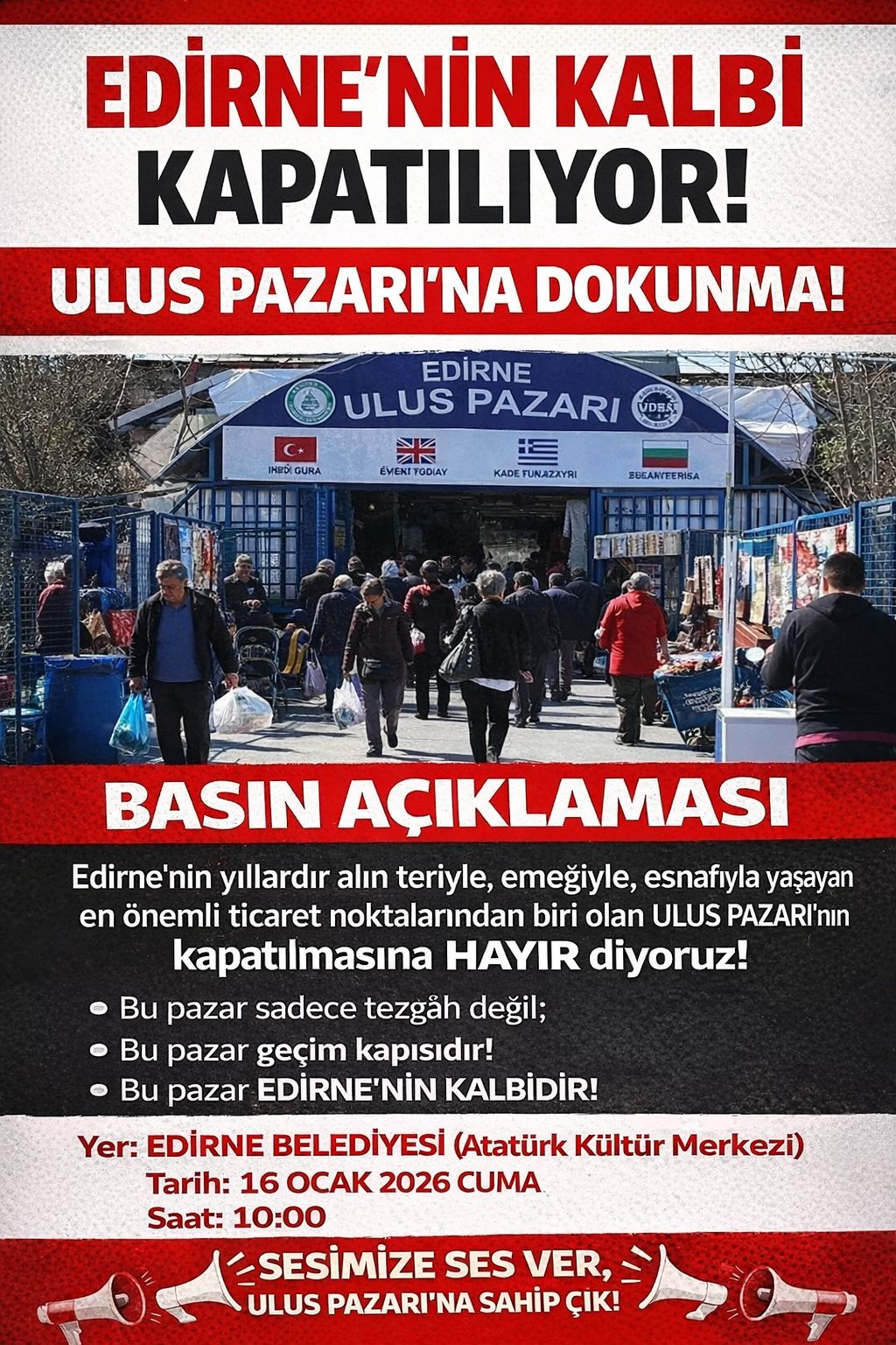 Esnaf 'Ulus Pazarı' için ses çıkaracak!