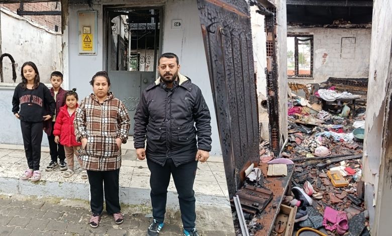 Evi yanan 3 çocuklu ailenin dramı