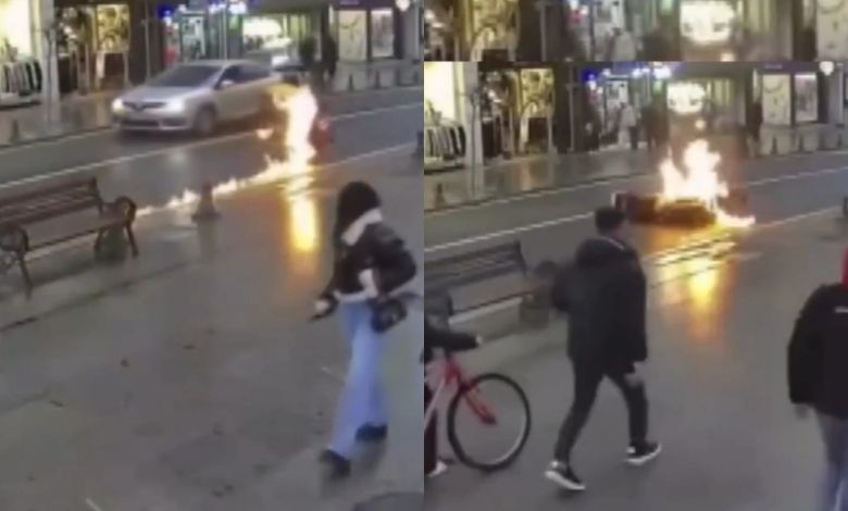 Seyir halindeki motosiklet alev aldı!