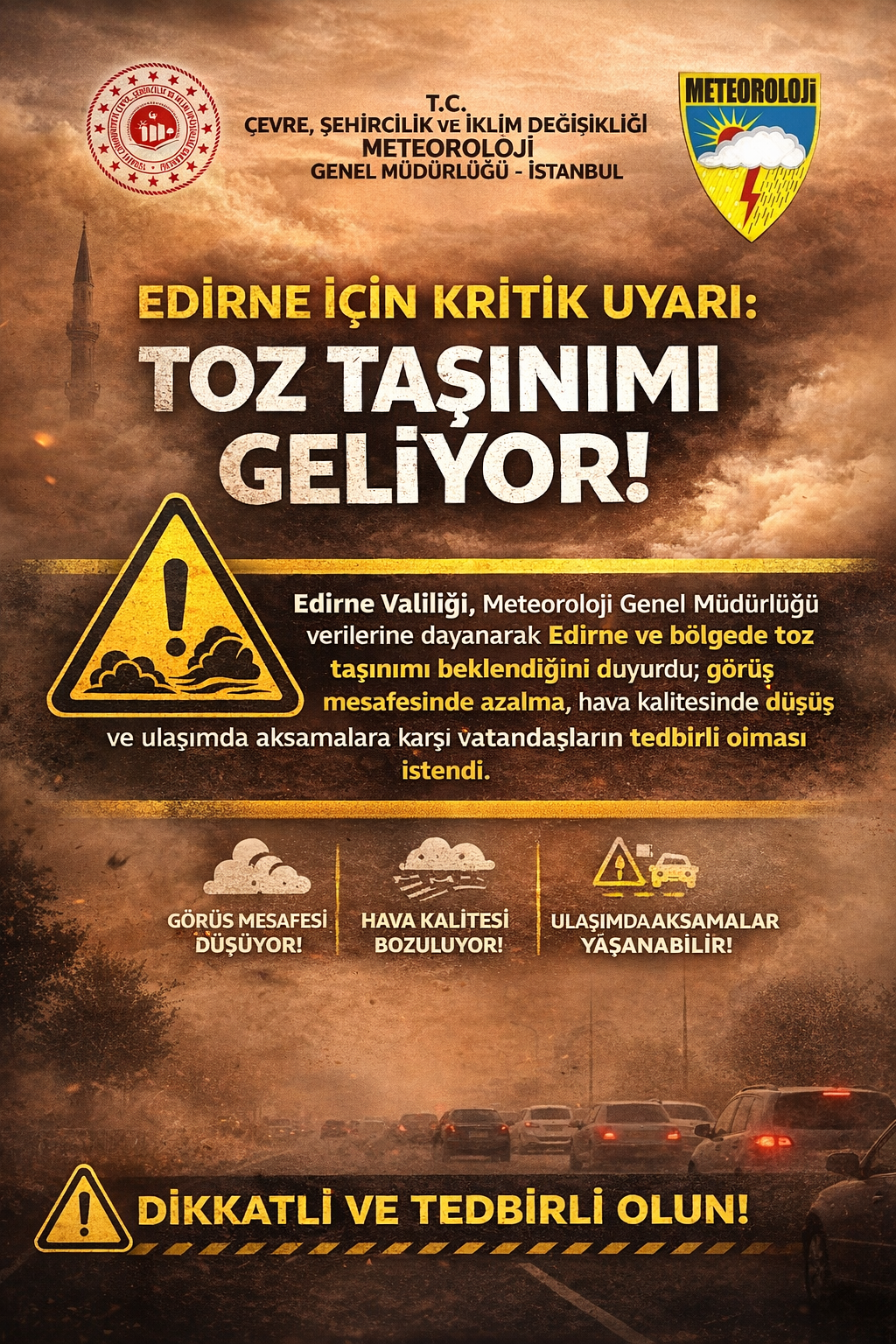 Edirne İçin Kritik Uyarı: Toz Taşınımı Geliyor!
