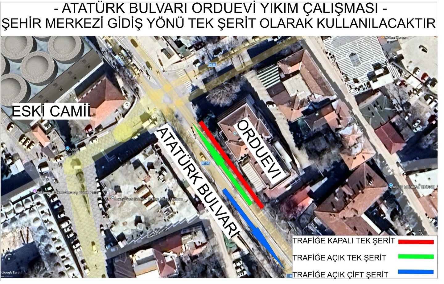 Dikkat! Orduevi önü tek şeride düşürüldü