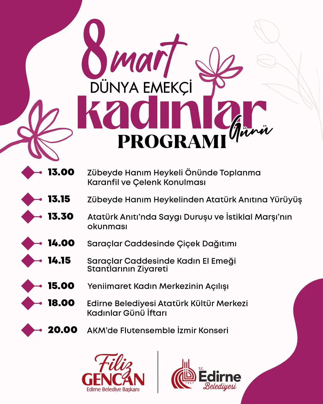 Edirne Belediyesi’nden 8 Mart Dünya Emekçi Kadınlar Günü Programı
