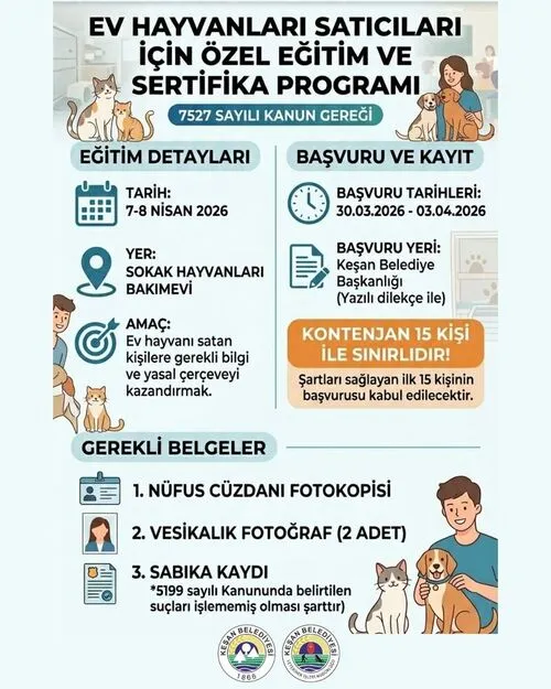 Keşan Belediyesi’nden Ev Hayvanı Satıcılarına Zorunlu Eğitim
