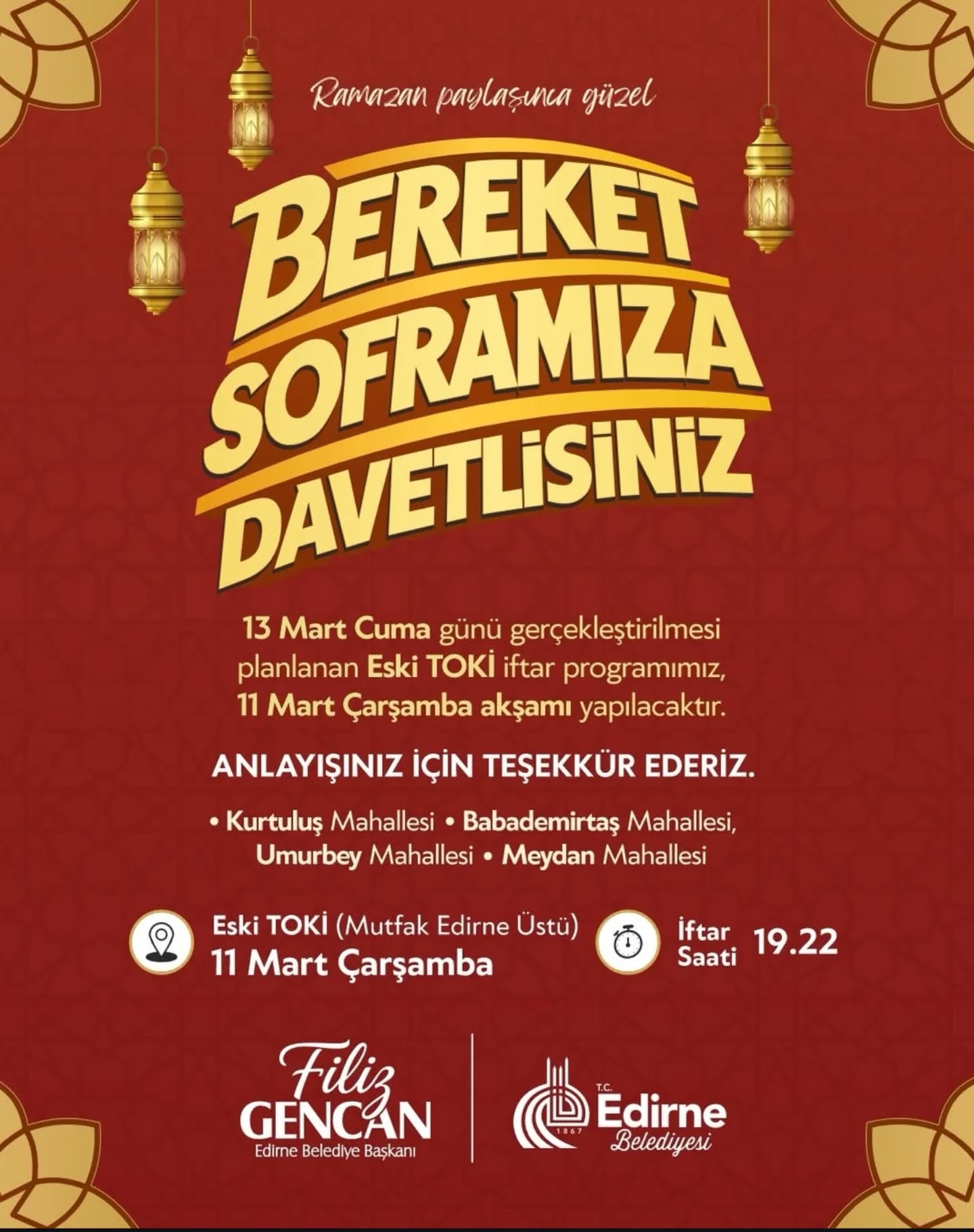 Eski TOKİ İftarının tarihi değişti